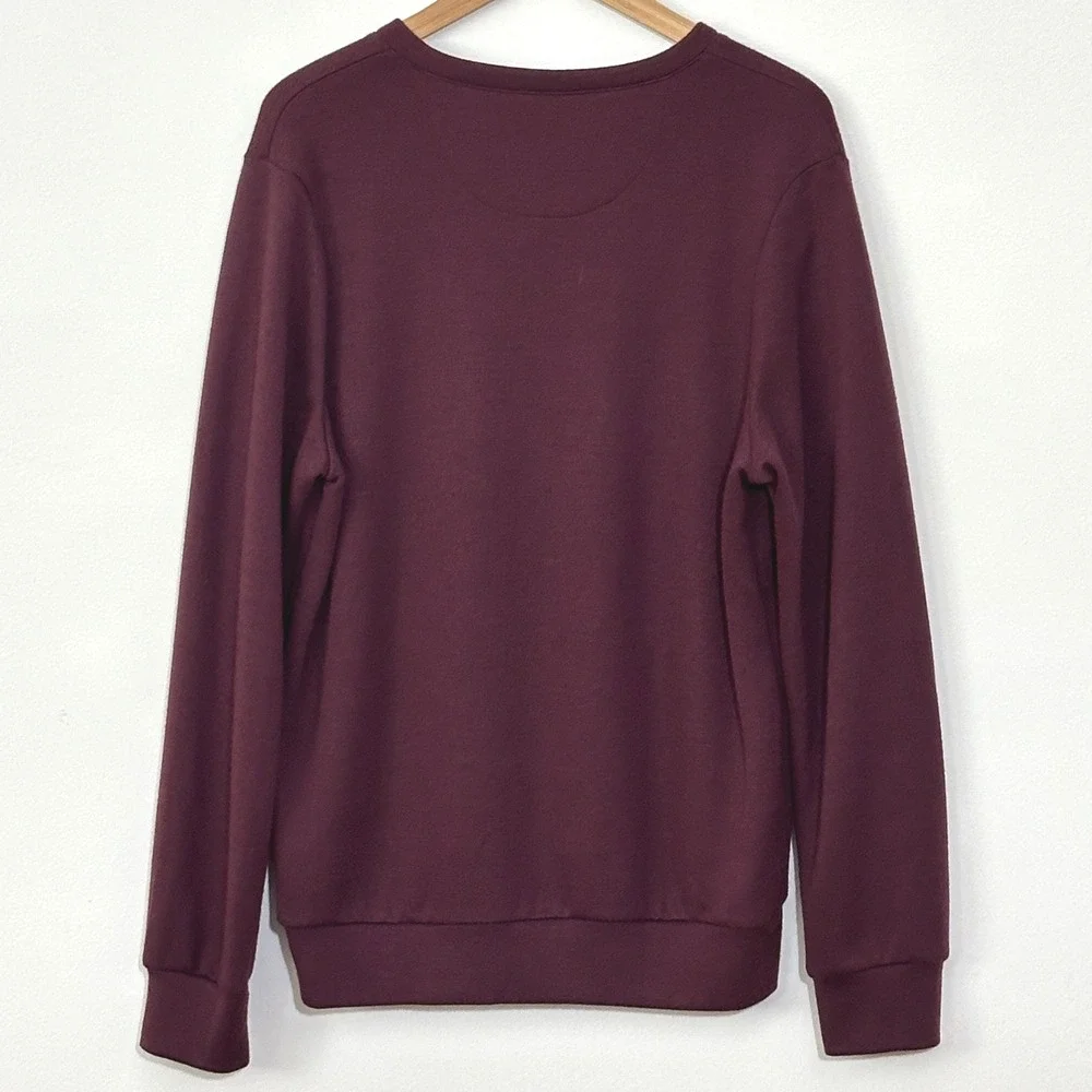 Mizzen Main Mens Sweater L Burgundy Maroon Trim Fit V-Neck Lightweight Preppy